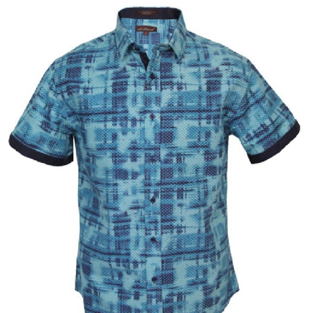 4X St. Patrick Blue Microfiber Short Sleeve Shirt 4XL